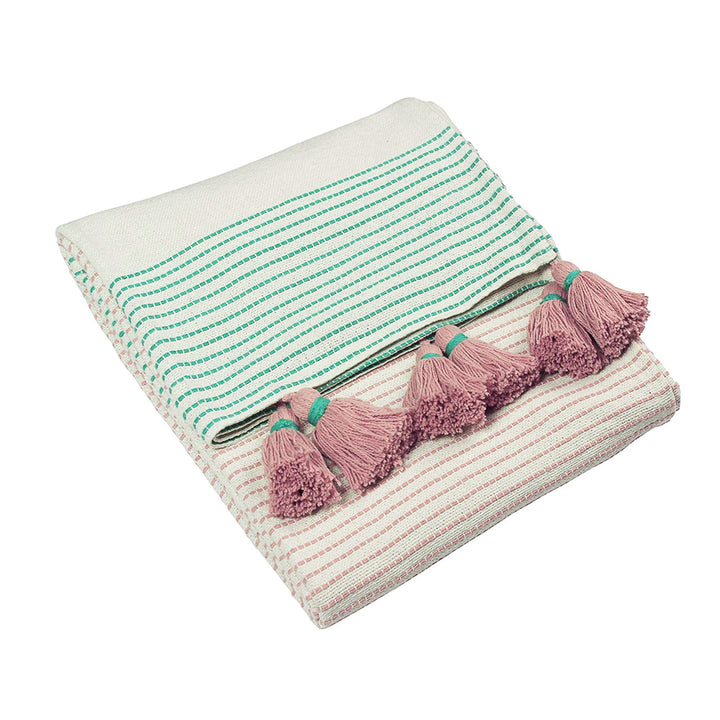 Embroidered Tassel Throw / Blanket - Pastel 02