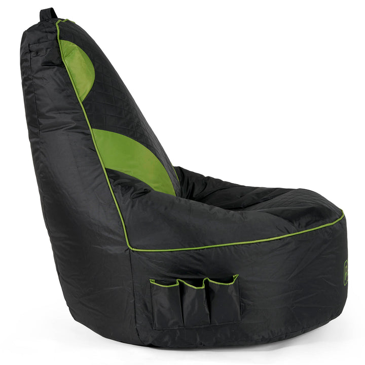 Quilted Gaming Bean Bag Chair - Black / Green 02