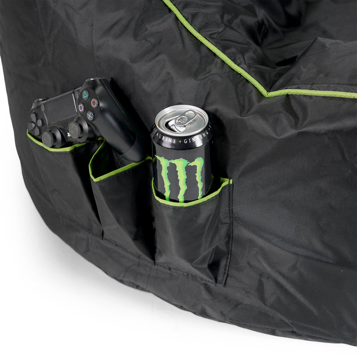 Quilted Gaming Bean Bag Chair - Black / Green 07