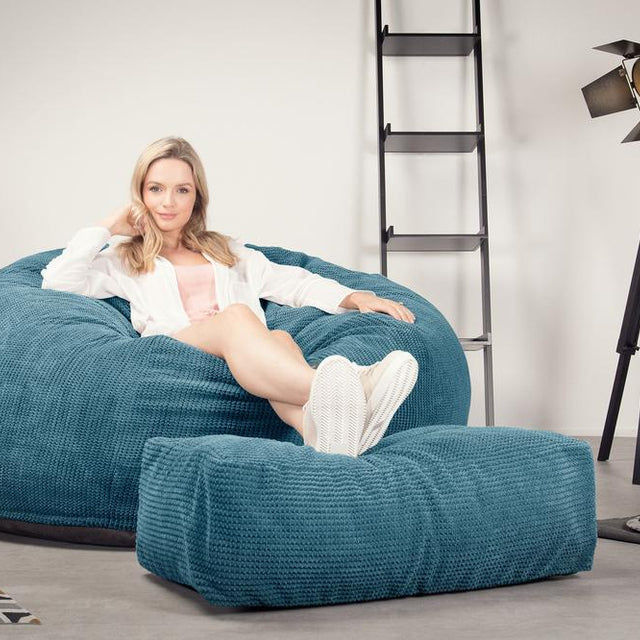 Lounge Pug, CloudSac 1010 XXL - Memory Foam XXL Giant Bean Bag Sofa / Love Seat, Pom Pom Aegean