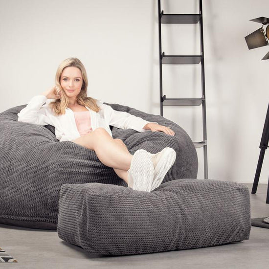 Lounge Pug, CloudSac 1010 XXL - Memory Foam XXL Giant Bean Bag Sofa / Love Seat, Pom Pom Charcoal