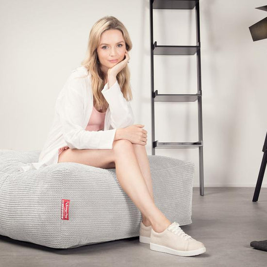 Lounge Pug, CloudSac 250 - Memory Foam Ottoman Pouf, Pom Pom Ivory