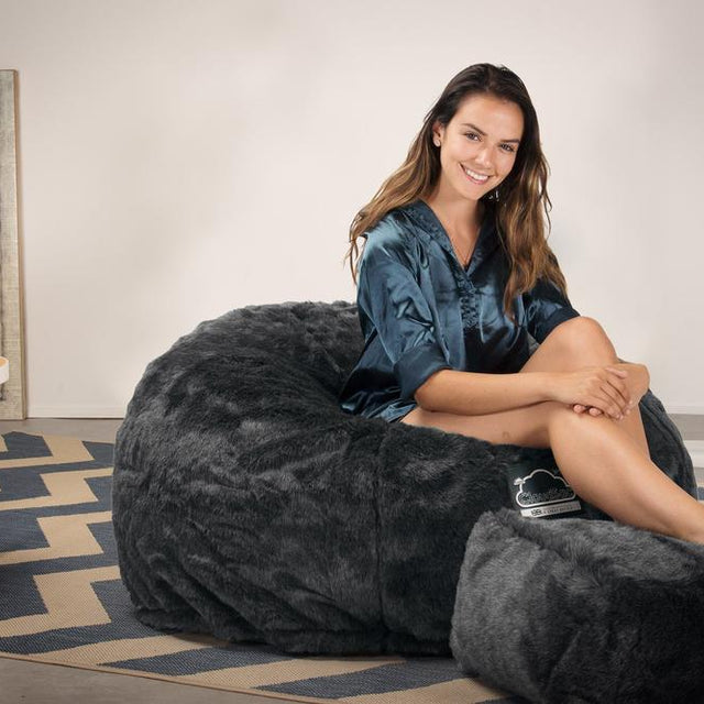 CloudSac 510 XL Large Memory Foam Beanbag - Faux Fur Sheepskin Black 02