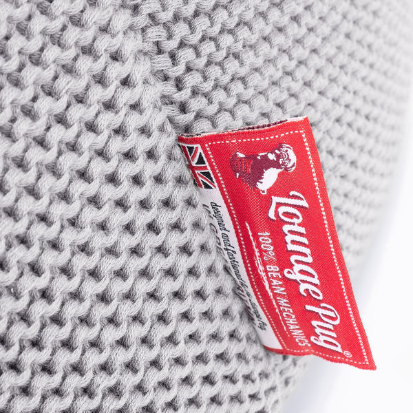 Gaming Lounger Bean Bag - Ellos Knitted Light Grey Fabric Close-up Image