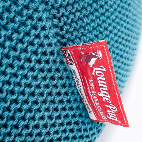 Kids Armchair Bean Bag for Toddlers 1-3 yr - Ellos Knitted Petrol Blue Fabric Close-up Image