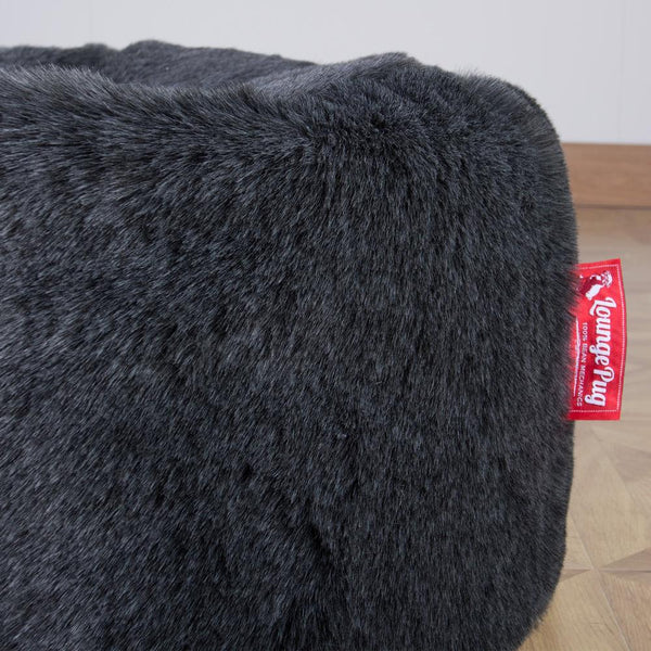 Classic Sofa Bean Bag - Faux Fur Sheepskin Black Fabric Close-up Image