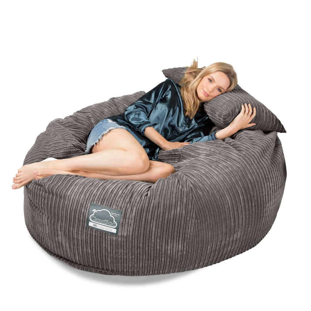 Lounge Pug, CloudSac 1010 XXL - Memory Foam XXL Giant Bean Bag Sofa / Love Seat, Cord Graphite