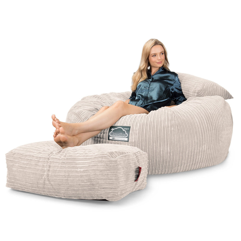 Lounge Pug, CloudSac 1010 XXL - Memory Foam XXL Giant Bean Bag Sofa / Love Seat, Cord Ivory