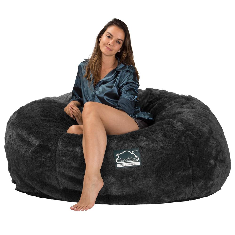 Lounge Pug, CloudSac 1010 XXL - Memory Foam XXL Giant Bean Bag Sofa / Love Seat, Faux Fur Sheepskin Black
