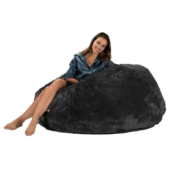Lounge Pug, CloudSac 1010 XXL - Memory Foam XXL Giant Bean Bag Sofa / Love Seat, Faux Fur Sheepskin Black
