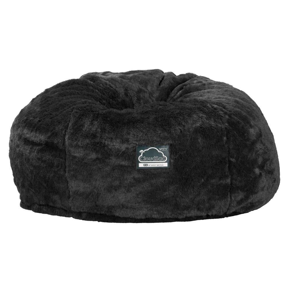 Lounge Pug, CloudSac 1010 XXL - Memory Foam XXL Giant Bean Bag Sofa / Love Seat, Faux Fur Sheepskin Black