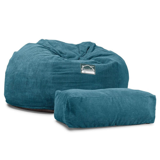 Lounge Pug, CloudSac 1010 XXL - Memory Foam XXL Giant Bean Bag Sofa / Love Seat, Pom Pom Aegean