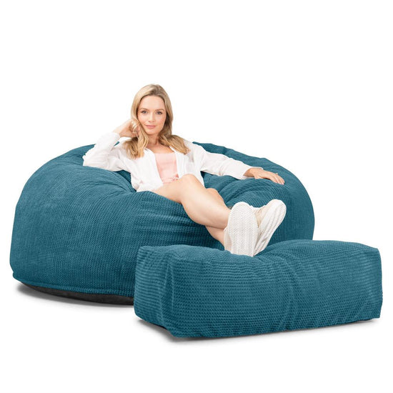 Lounge Pug, CloudSac 1010 XXL - Memory Foam XXL Giant Bean Bag Sofa / Love Seat, Pom Pom Aegean