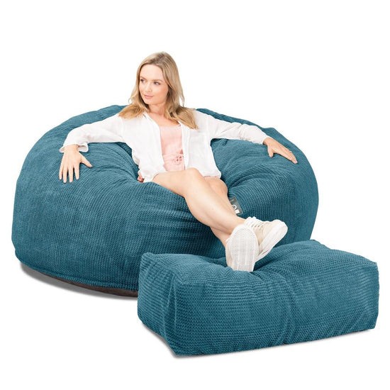 Lounge Pug, CloudSac 1010 XXL - Memory Foam XXL Giant Bean Bag Sofa / Love Seat, Pom Pom Aegean