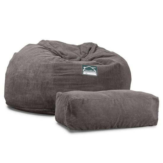 Lounge Pug, CloudSac 1010 XXL - Memory Foam XXL Giant Bean Bag Sofa / Love Seat, Pom Pom Charcoal