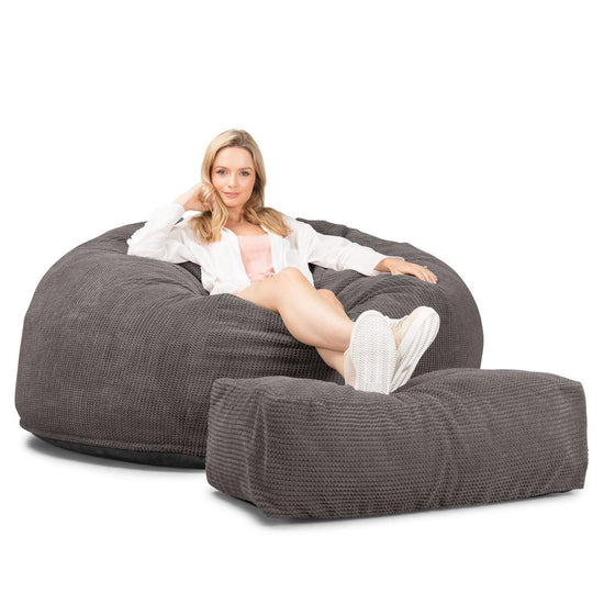 Lounge Pug, CloudSac 1010 XXL - Memory Foam XXL Giant Bean Bag Sofa / Love Seat, Pom Pom Charcoal