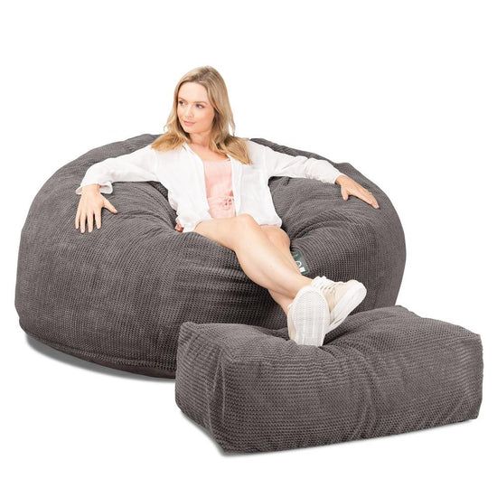 Lounge Pug, CloudSac 1010 XXL - Memory Foam XXL Giant Bean Bag Sofa / Love Seat, Pom Pom Charcoal