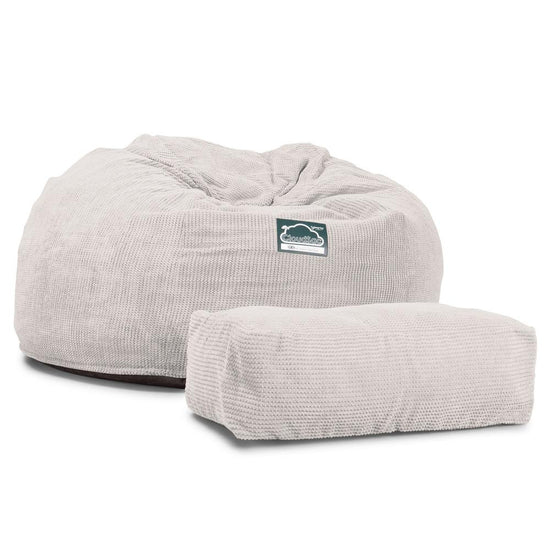 Lounge Pug, CloudSac 1010 XXL - Memory Foam XXL Giant Bean Bag Sofa / Love Seat, Pom Pom Ivory