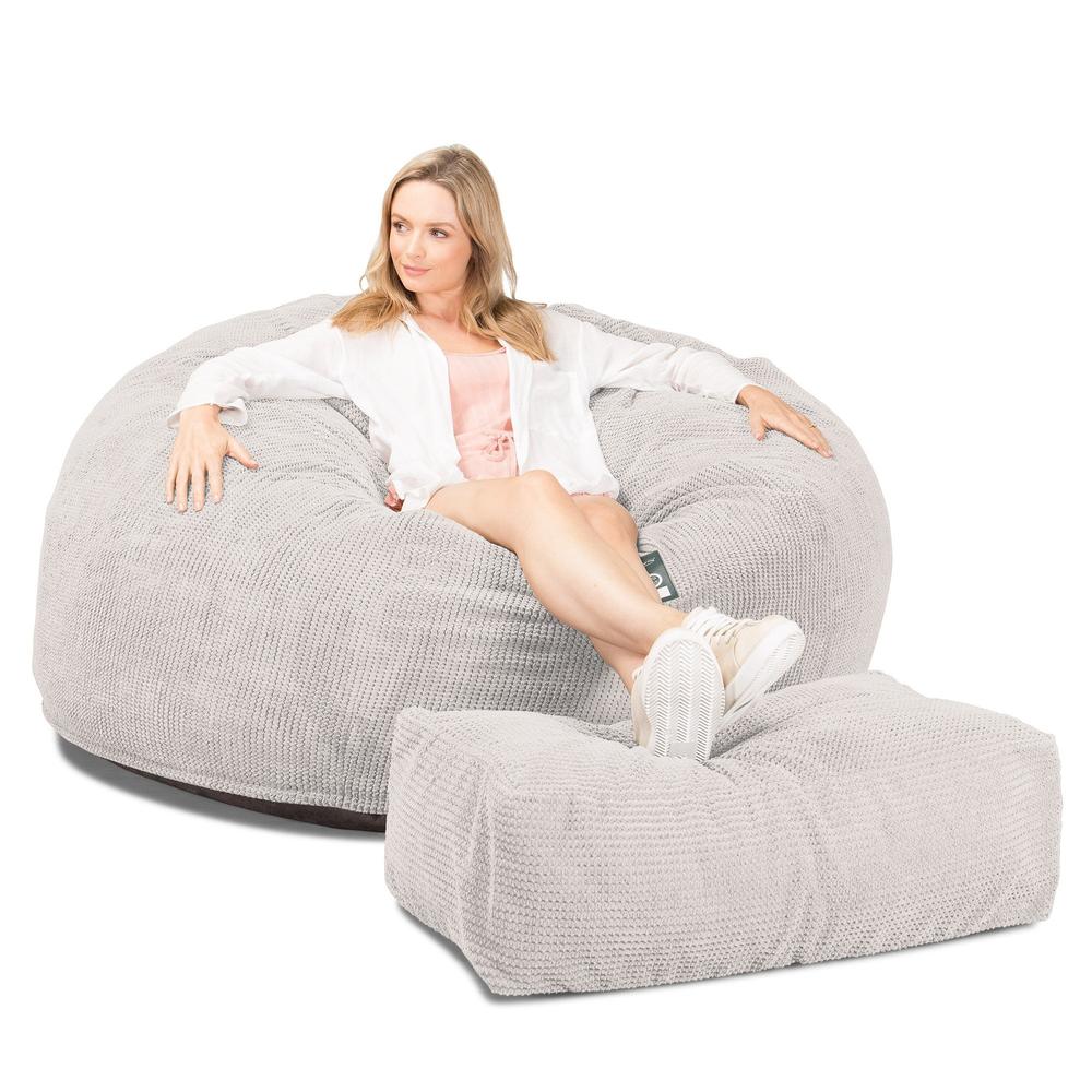 Lounge Pug, CloudSac 1010 XXL - Memory Foam XXL Giant Bean Bag Sofa / Love Seat, Pom Pom Ivory