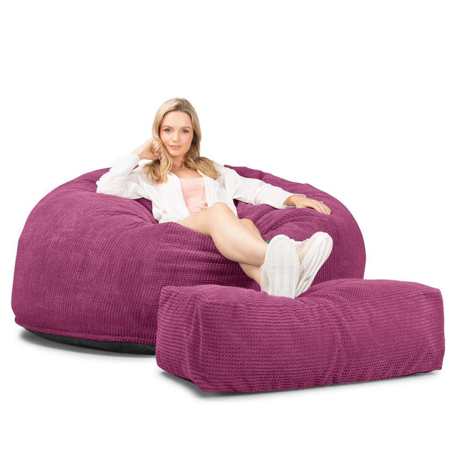 Lounge Pug, CloudSac 1010 XXL - Memory Foam XXL Giant Bean Bag Sofa / Love Seat, Pom Pom Pink