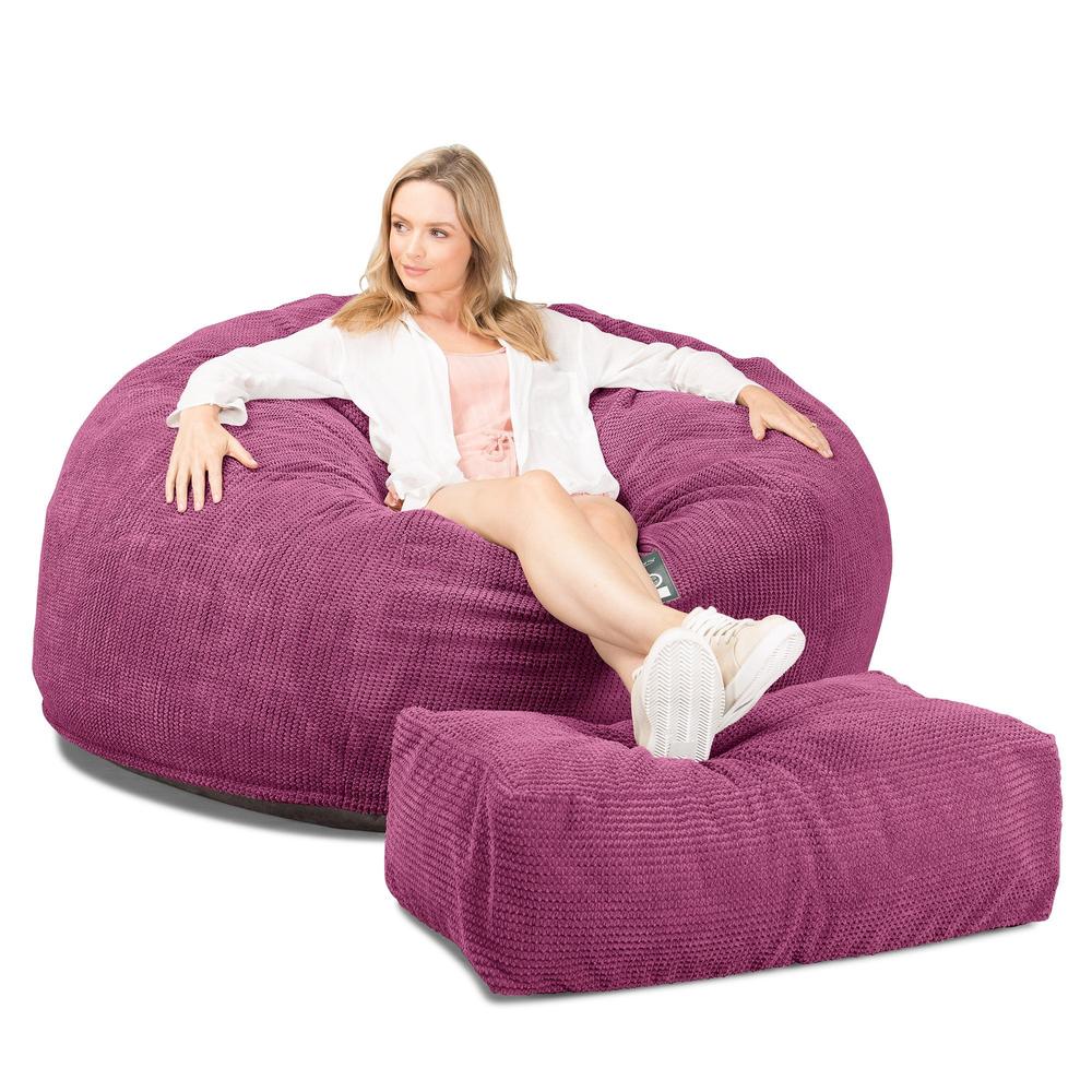 Lounge Pug, CloudSac 1010 XXL - Memory Foam XXL Giant Bean Bag Sofa / Love Seat, Pom Pom Pink