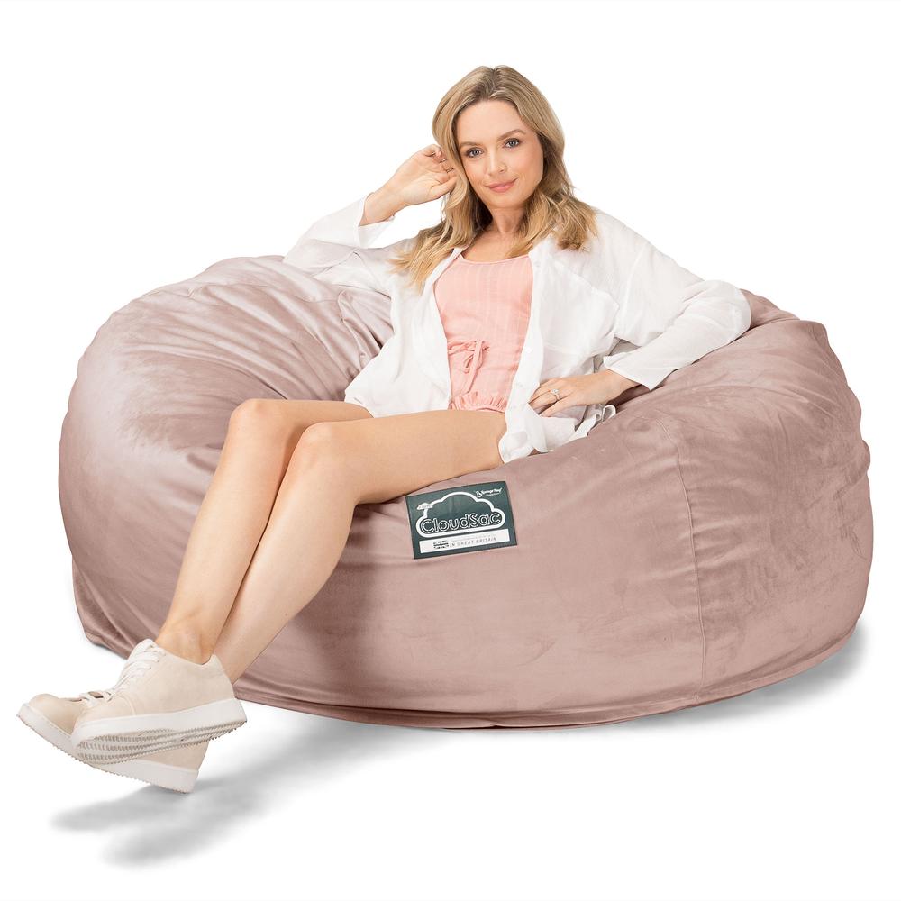 Lounge Pug, CloudSac 1010 XXL - Memory Foam XXL Giant Bean Bag Sofa / Love Seat, Velvet Rose Pink