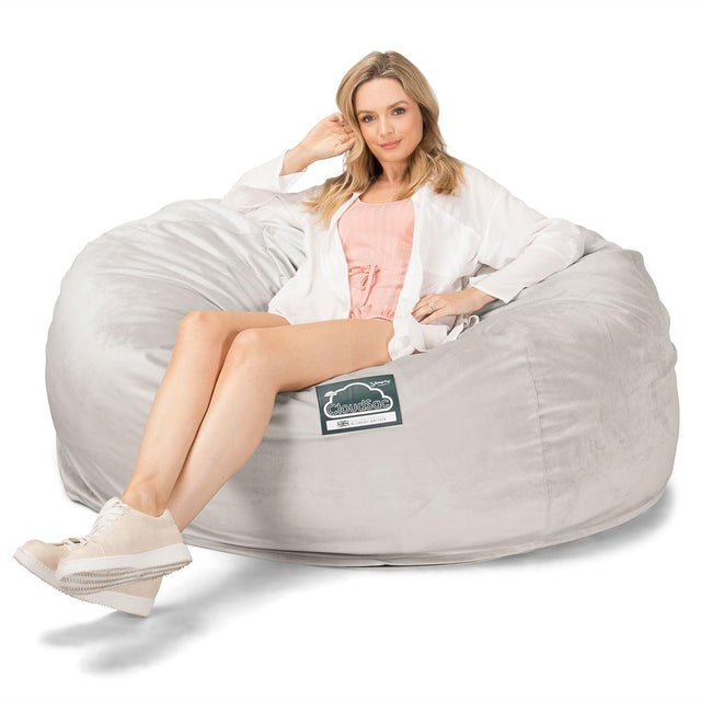 Lounge Pug, CloudSac 1010 XXL - Memory Foam XXL Giant Bean Bag Sofa / Love Seat, Velvet Silver