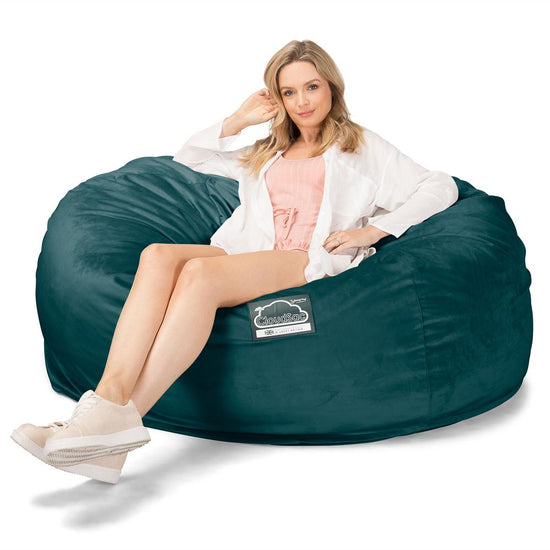 Lounge Pug, CloudSac 1010 XXL - Memory Foam XXL Giant Bean Bag Sofa / Love Seat, Velvet Teal