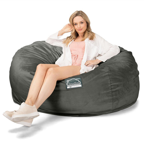Lounge Pug, CloudSac 1010 XXL - Memory Foam XXL Giant Bean Bag Sofa / Love Seat, Velvet Graphite