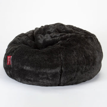 CloudSac Kids' Memory Foam Giant Children's Bean Bag 2-12 yr - Faux Fur Sheepskin Black 01