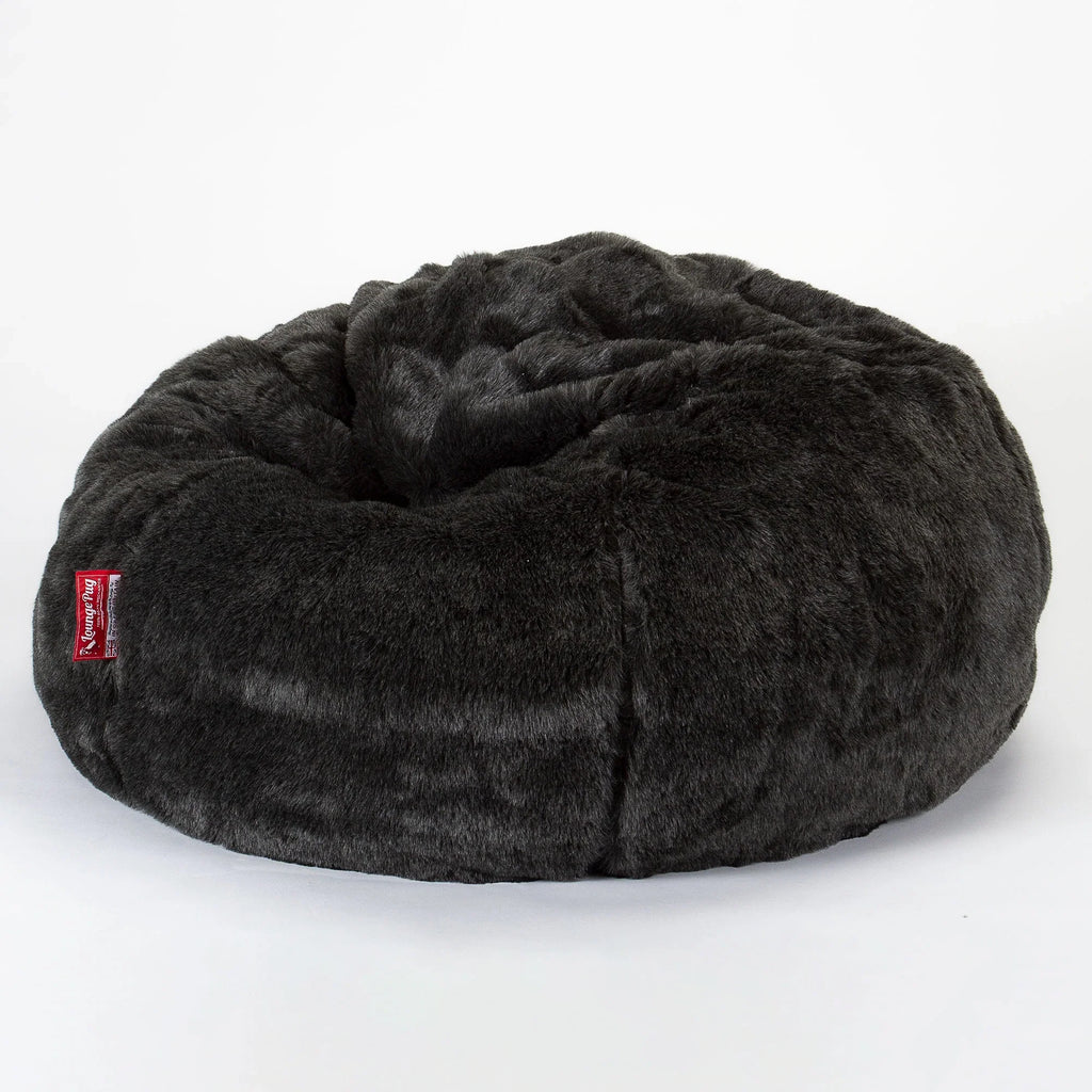LOUNGE PUG - Faux Fur Sheepskin - Bean Bag Chairs - CLASSIC Gaming Chair Beanbags - Black