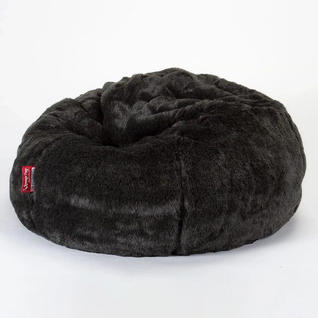 LOUNGE PUG - Faux Fur Sheepskin - Bean Bag Chairs - CLASSIC Gaming Chair Beanbags - Black