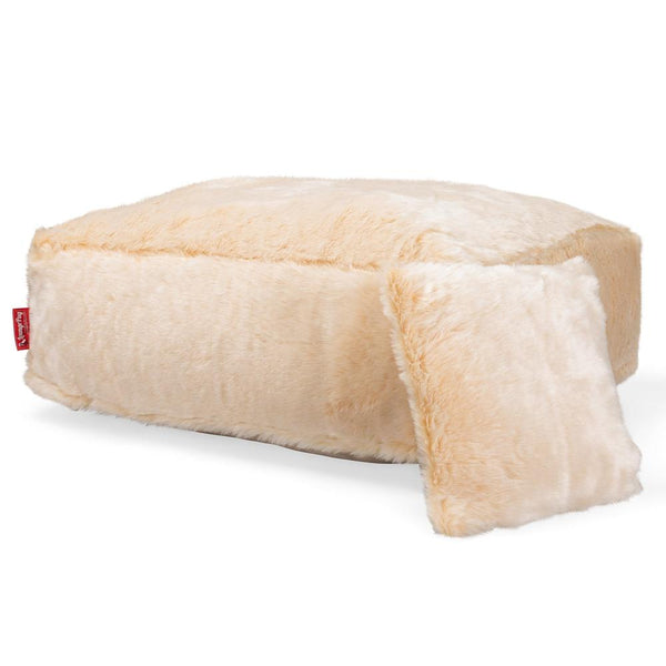 CloudSac 250 Memory Foam Ottoman Pouf - Faux Fur Sheepskin White Fabric Close-up Image