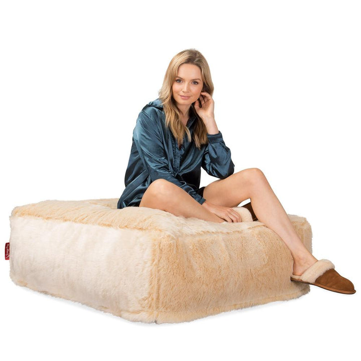 Lounge Pug, CloudSac 250 - Memory Foam Ottoman Pouf, Faux Fur Sheepskin White