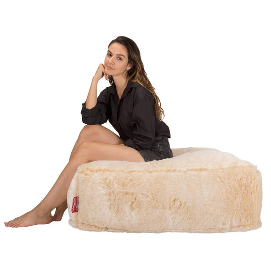 Lounge Pug, CloudSac 250 - Memory Foam Ottoman Pouf, Faux Fur Sheepskin White