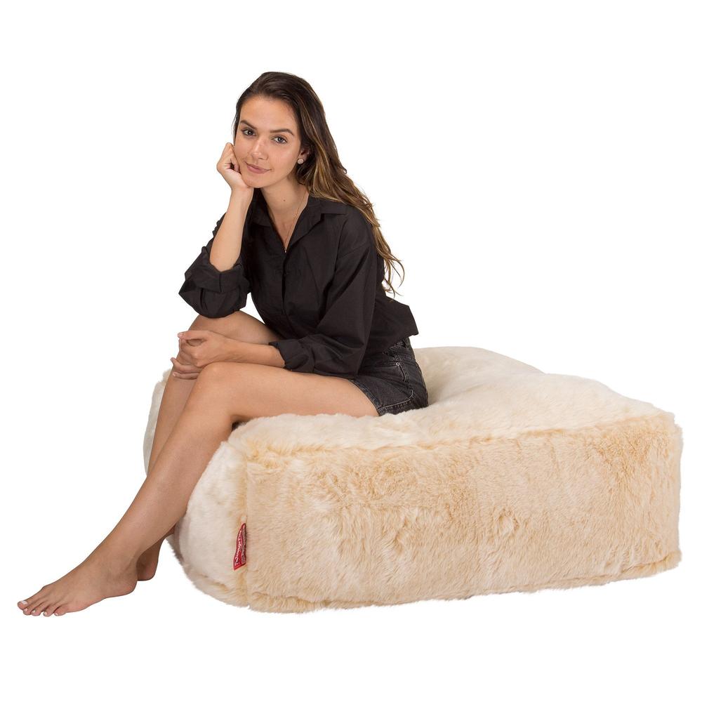 Lounge Pug, CloudSac 250 - Memory Foam Ottoman Pouf, Faux Fur Sheepskin White