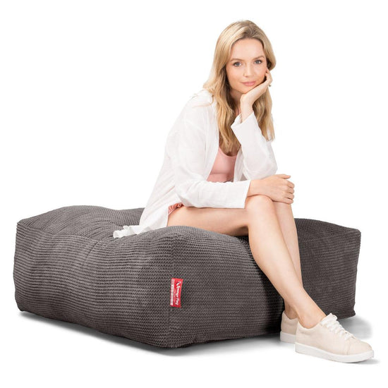 Lounge Pug, CloudSac 250 - Memory Foam Ottoman Pouf, Pom Pom Charcoal