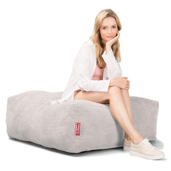 Lounge Pug, CloudSac 250 - Memory Foam Ottoman Pouf, Pom Pom Ivory