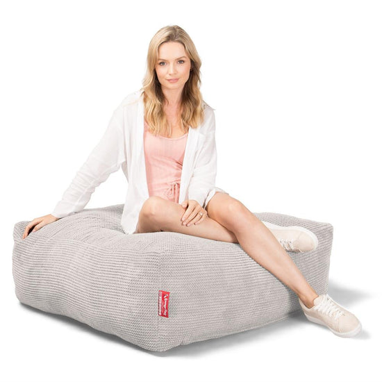 Lounge Pug, CloudSac 250 - Memory Foam Ottoman Pouf, Pom Pom Ivory