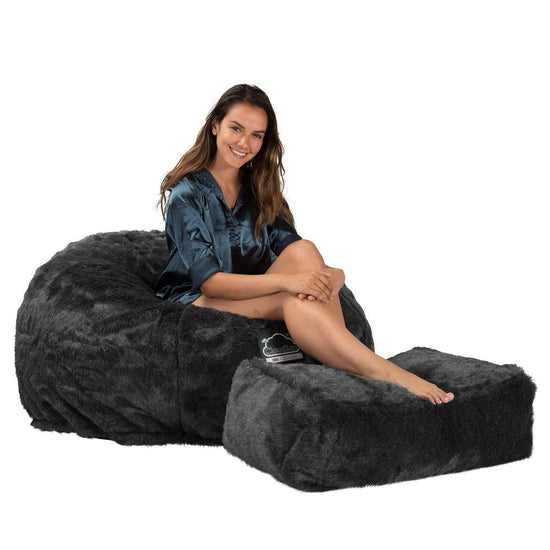 CloudSac 510 XL Large Memory Foam Beanbag - Faux Fur Sheepskin Black 01