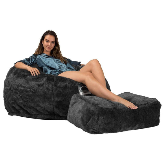 CloudSac 510 XL Large Memory Foam Beanbag - Faux Fur Sheepskin Black 03