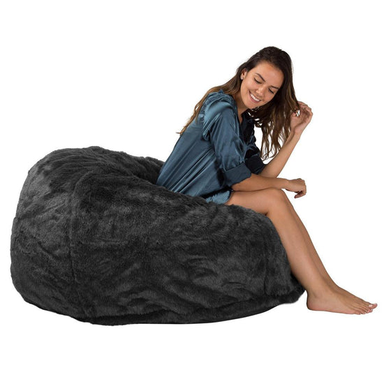 CloudSac 510 XL Large Memory Foam Beanbag - Faux Fur Sheepskin Black 05