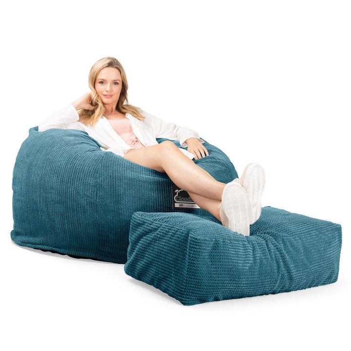 CloudSac 510 XL Large Memory Foam Beanbag - Pom Pom Aegean Blue 01