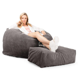 CloudSac 510 XL Large Memory Foam Beanbag - Pom Pom Charcoal Grey