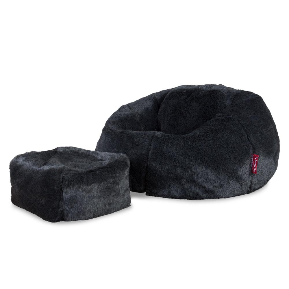 LOUNGE PUG - Faux Fur Sheepskin - Bean Bag Chairs - CLASSIC Gaming Chair Beanbags - Black