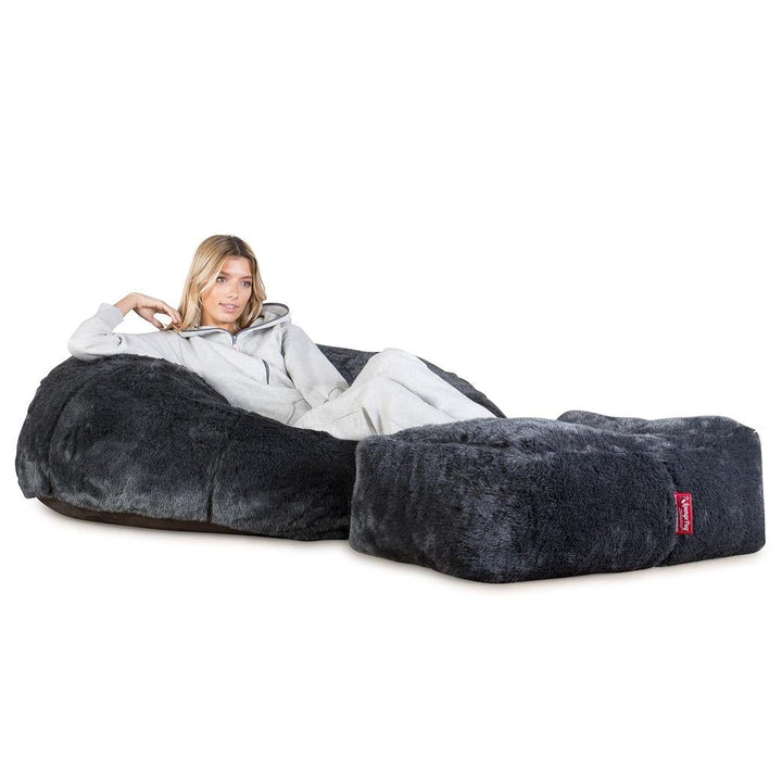 LOUNGE PUG - Faux Fur Sheepskin - LUXURY Bean Bag SOFA - CLASSIC SOFA Beanbags UK - Black