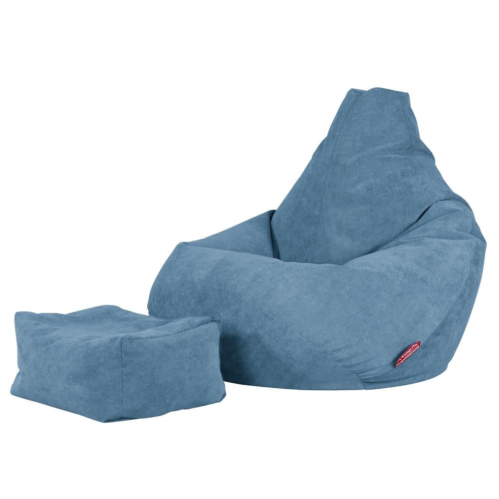 LOUNGE PUG - Bean Bag Chairs - HIGHBACK Gaming Chair Beanbag UK - BRISTOL FLOCK - AEGEAN BLUE