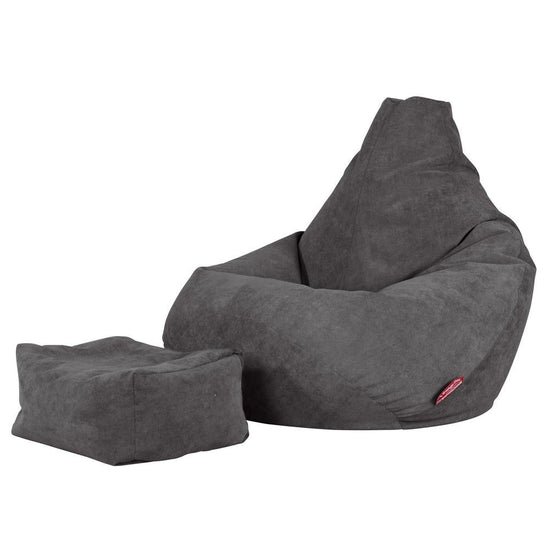 LOUNGE PUG - Bean Bag Chairs - HIGHBACK Gaming Chair Beanbag UK - BRISTOL FLOCK - GRAPHITE GREY