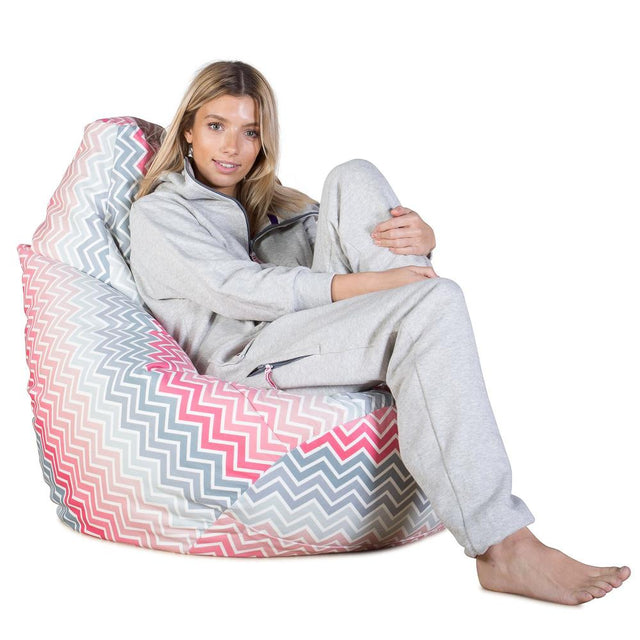 LOUNGE PUG - Bean Bag Chairs - HIGHBACK Gaming Chair Beanbag UK - Print Chevron - PINK