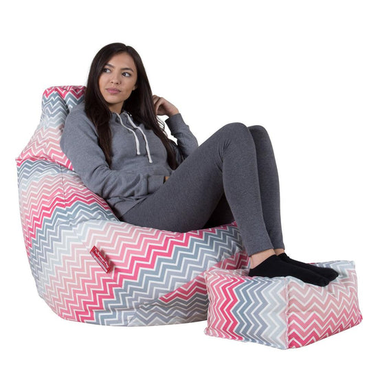 LOUNGE PUG - Bean Bag Chairs - HIGHBACK Gaming Chair Beanbag UK - Print Chevron - PINK
